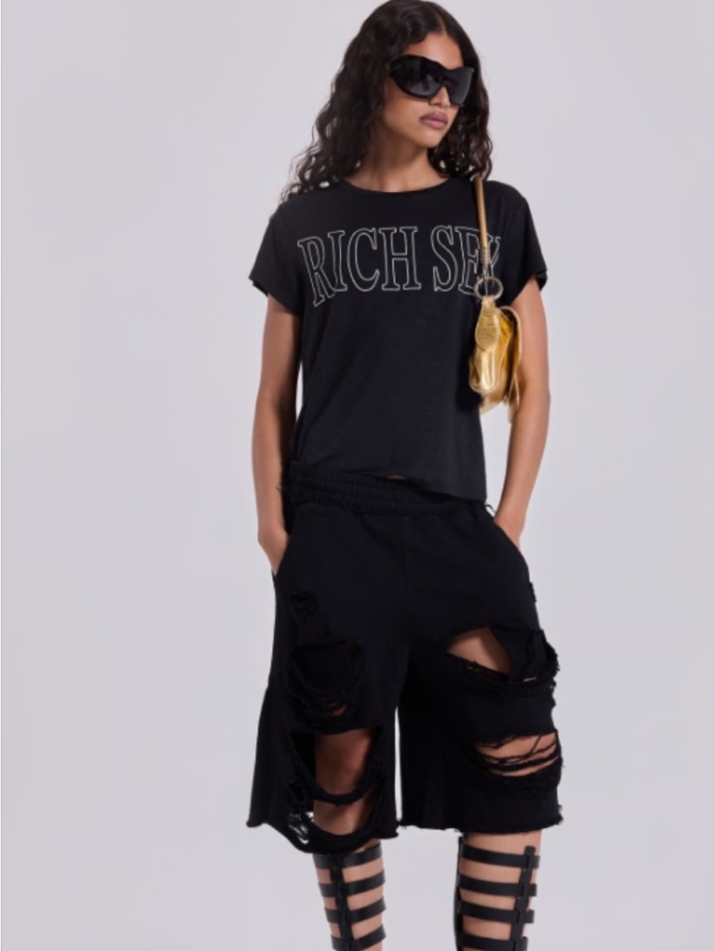 Jaded London Black Distressed Long Jean Shorts